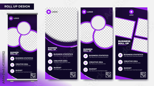 Roll up banner design, advertising and business roll up. Roll up banner template set