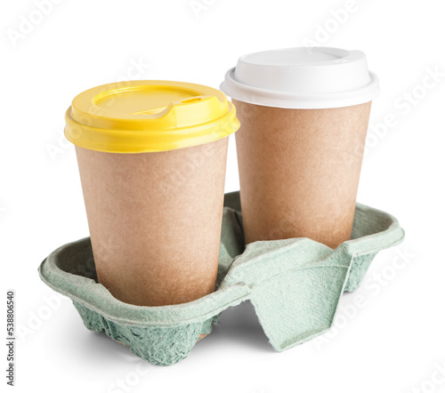 Holder with paper cups on w...