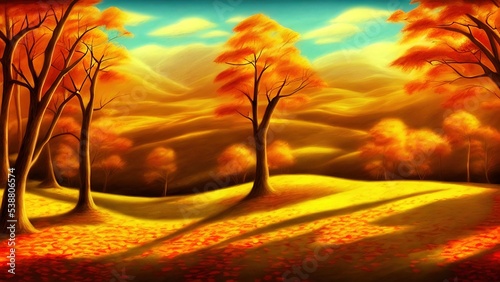 Autumn landscape drawn in pencil. Illustration  inspiration.