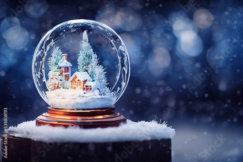 Wallpaper Mural winter wonderland with little town and Christmas tree inside a snow globe , snowing, festive. Torontodigital.ca