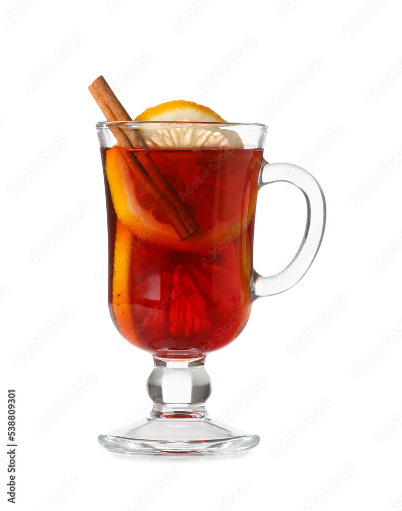 Glass cup of tasty mulled wine isolated on white background Glass cup of tasty mulled wine isolated on white background