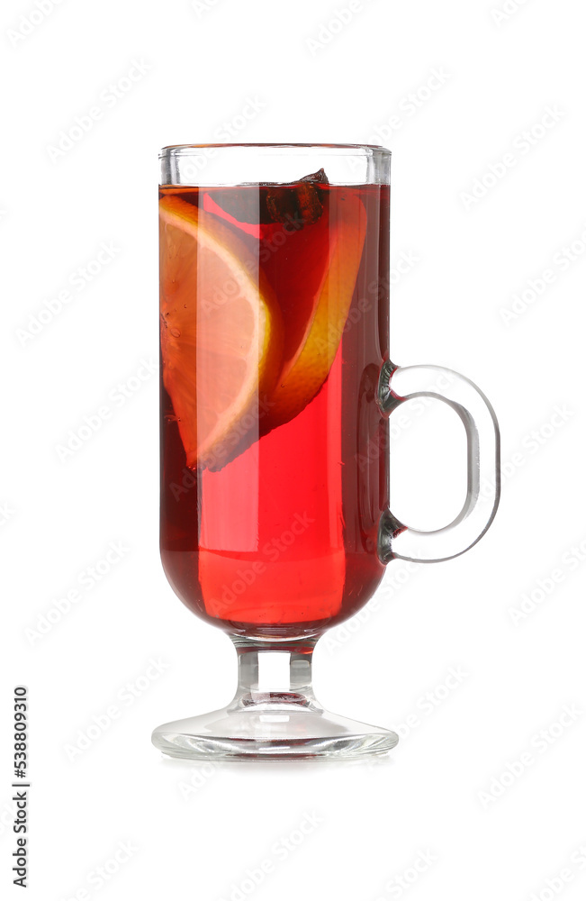 Glass cup of tasty mulled wine isolated on white background Glass cup of tasty mulled wine isolated on white background