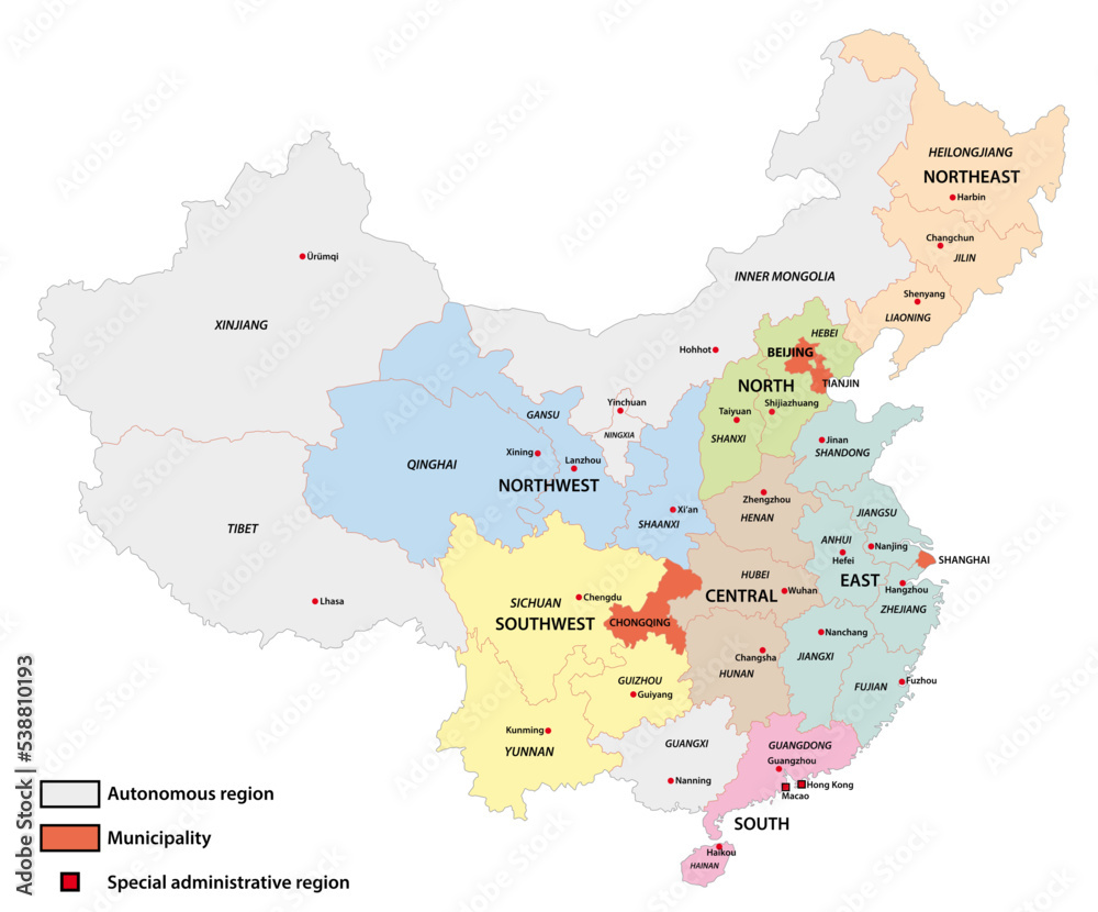 Obraz premium Vector map of county level administrative divisions of China