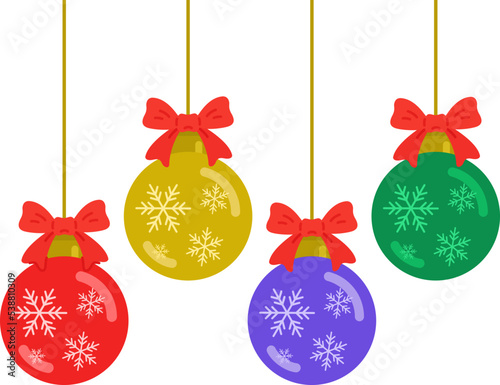 リボンのついた、クリスマスオーナメントのイラスト