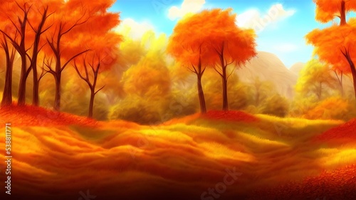 Autumn landscape drawn in pencil. Illustration, inspiration. © Korney
