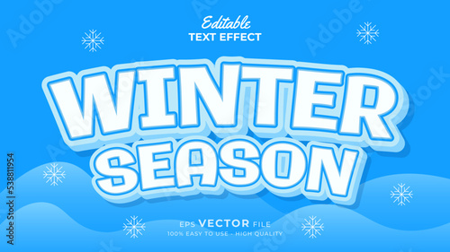 Editable text style effect - winter text with snow illustration