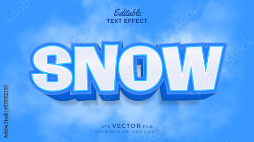 Editable text style effect - winter text with snow illustration