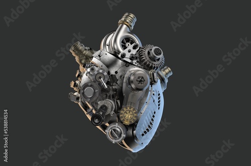 Car engine with heart shape and mechanism and gears