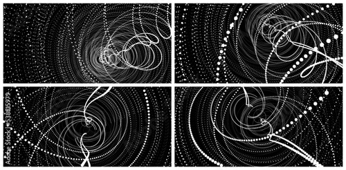 Abstract science or technology background. Array with dynamic particles. Swirl with connected dots and light effect. 3d grid surface. Vector illustration.