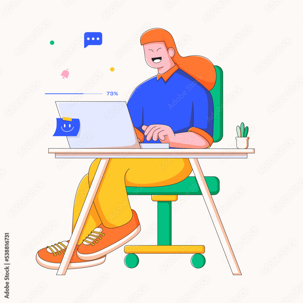 Work in progress at office desk illustration Work in progress at office desk illustration