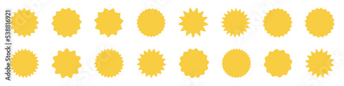 Yellow shopping labels collection. Special offer price tag. Sale or discount sticker. Supermarket promotional badge. Vector sunburst icons.