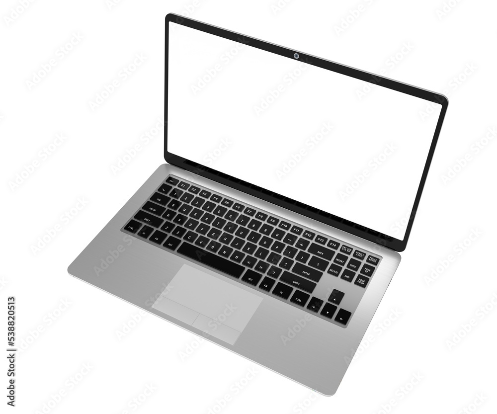 Modern laptop with empty screen on white background - 3D illustration Modern laptop with empty screen on white background - 3D illustration