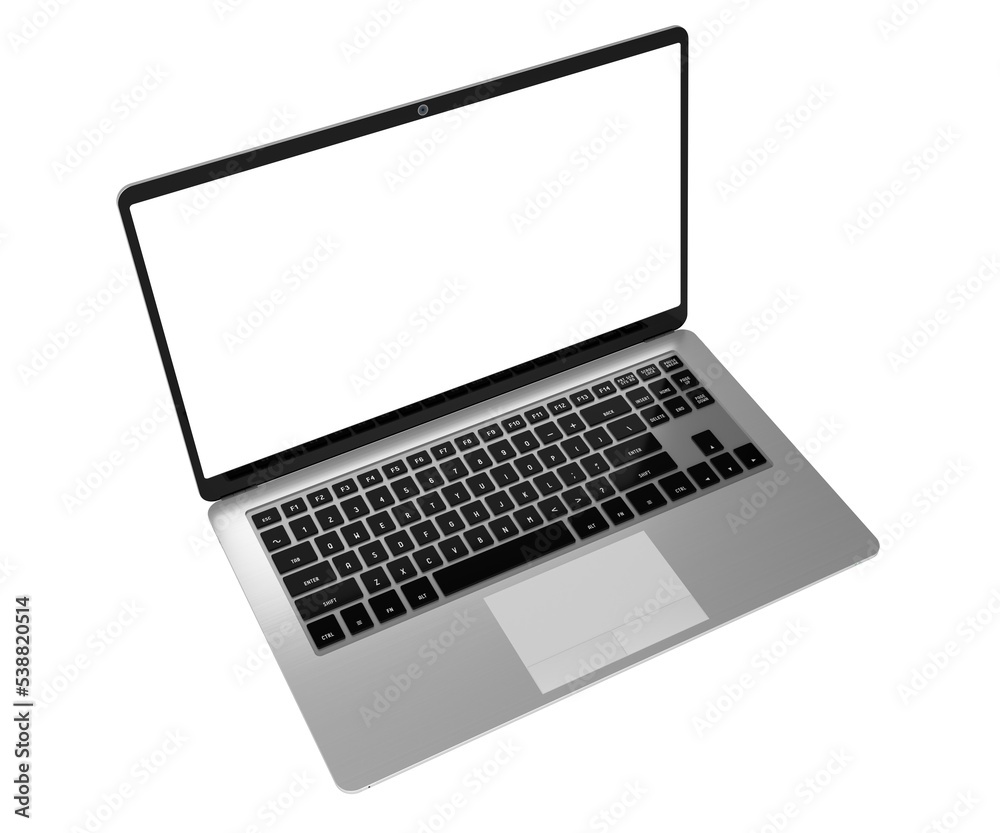 Modern laptop with empty screen on white background - 3D illustration Modern laptop with empty screen on white background - 3D illustration