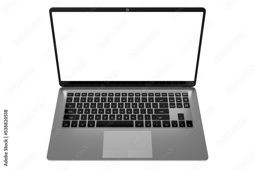 Modern laptop with empty screen on white background - 3D illustration Modern laptop with empty screen on white background - 3D illustration