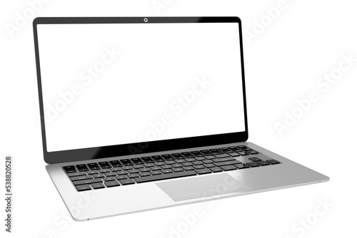 Modern laptop with empty screen on white background - 3D illustration