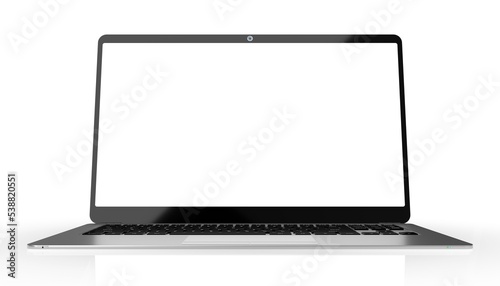 Modern laptop with empty screen on white background - 3D illustration