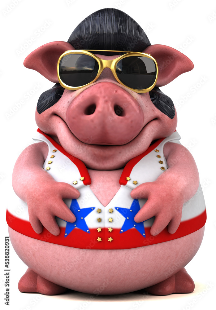 Naklejka premium Fun 3D cartoon illustration of a pig rocker