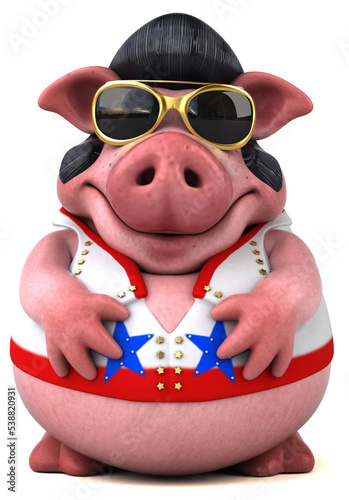 Fun 3D cartoon illustration of a pig rocker