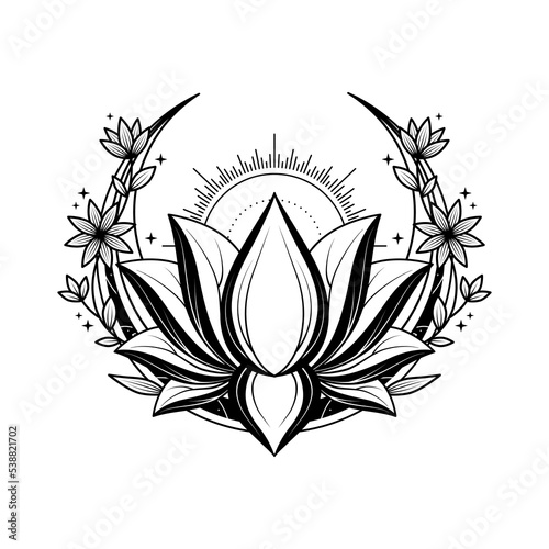 monochrome floral lotus logo design for tattoo corporate or company