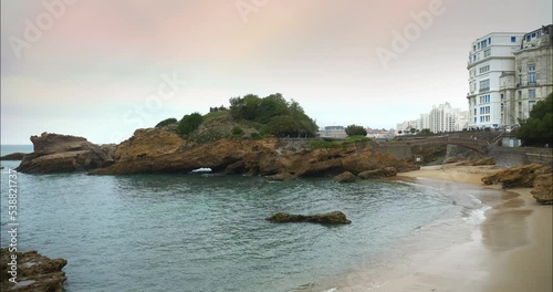 Pretty seaside landscape of Biarritz in south west France at sunset photo