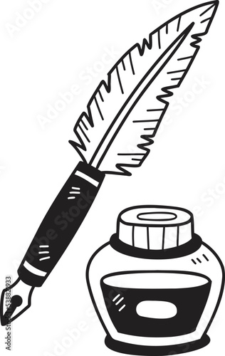 Hand Drawn Ink bottle and nib illustration