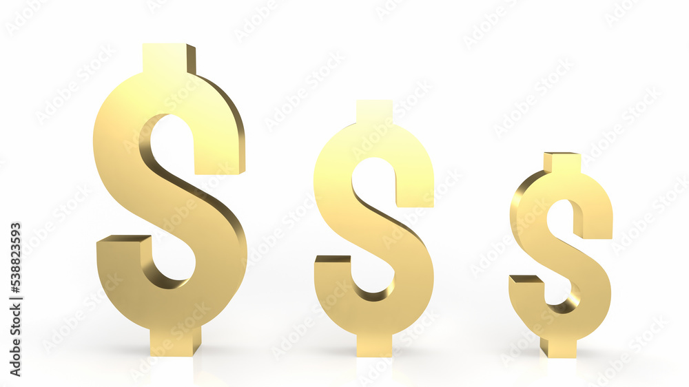 The gold dollar symbol on white background for business concept 3d rendering The gold dollar symbol on white background for business concept 3d rendering