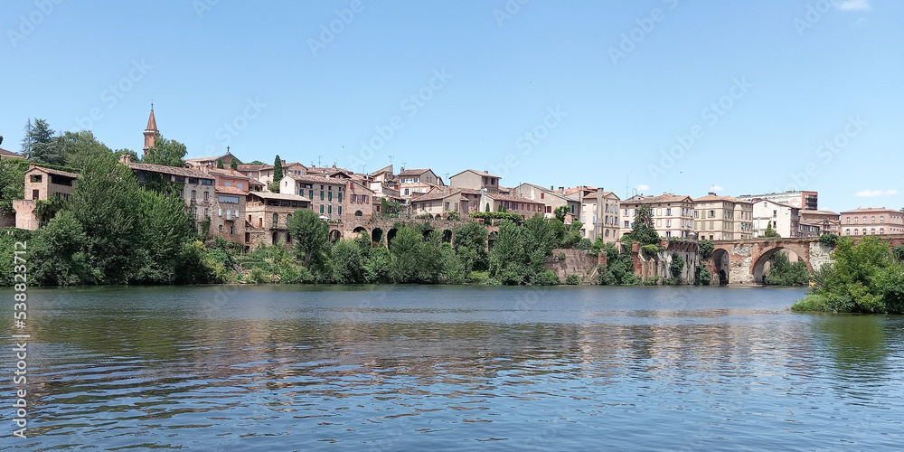 View panoramic in city Albi in south medieval France and tarn river