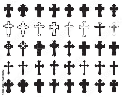 Black silhouettes of different crosses on a white background	
