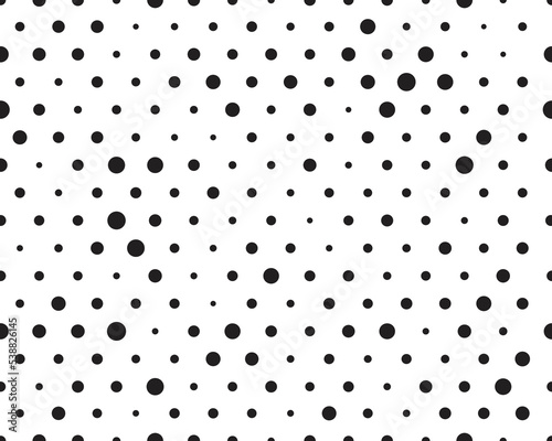 Black circles random size on white background, seamless pattern, creative design templates 