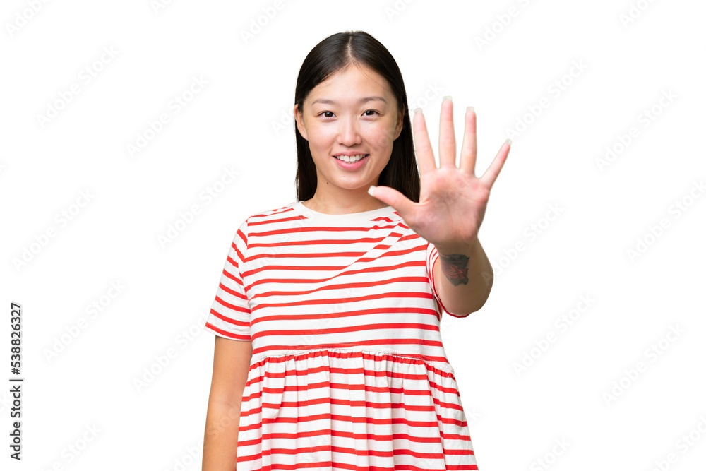 Young Asian woman over isolated background pointing up a great idea Young Asian woman over isolated background pointing up a great idea