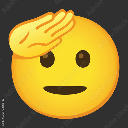 Saluting Face vector emoji respect sign design. A yellow face with right hand saluting