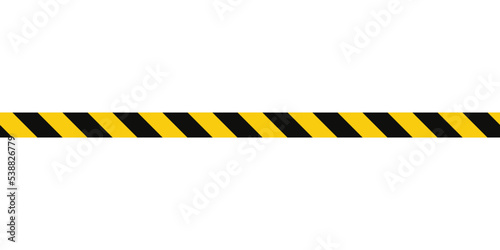 Warning tape with yellow and black diagonal stripes. Warn stop seamless line. Yellow and black caution tape border. Long danger ribbon.Vector illustration on white background.