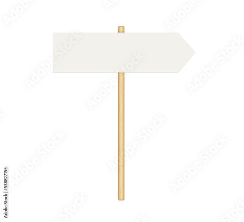 Signboard with wooden pole. Direction sign post with arrow. Street road boards. Realistic signpost to choose road or street. Vector illustration isolated on white background.