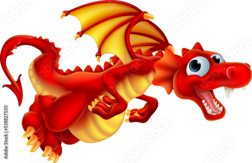 A cute red dragon cartoon character flying fantasy mascot