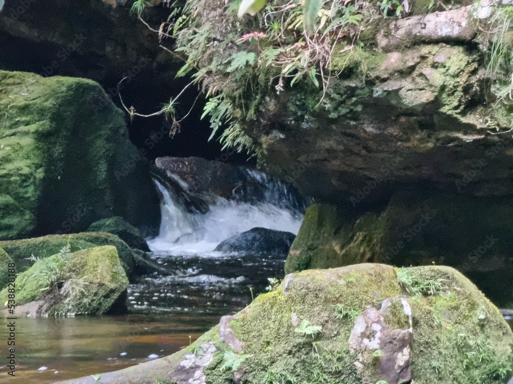 Small waterfall over rocks on Greaves Creek on the Grand Canyon Walking Track Blackheath in the Blue Mountains Australia.. Small waterfall over rocks on Greaves Creek on the Grand Canyon Walking Track Blackheath in the Blue Mountains Australia..