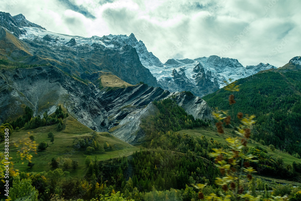 the landscape from the Alps in mid October with some snow and high mountains