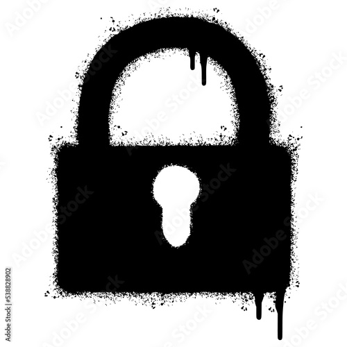 Spray Painted Graffiti padlock icon Sprayed isolated with a white background. graffiti padlock with over spray in black over white. Vector illustration.