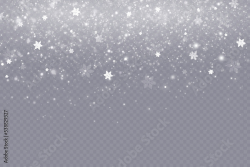 Falling snow.Christmas background.Snow blizzard.Transparent background.Light effect.