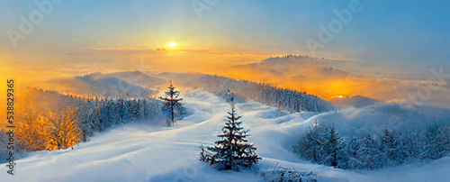 beautiful winter scenery, spectacular sunrise