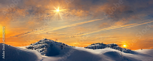 beautiful winter scenery, splendid sunrise.