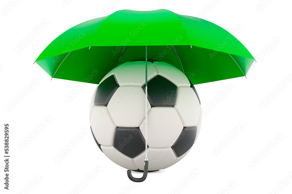Soccer ball under umbrella, 3D rendering Stock Illustration Adobe Stock