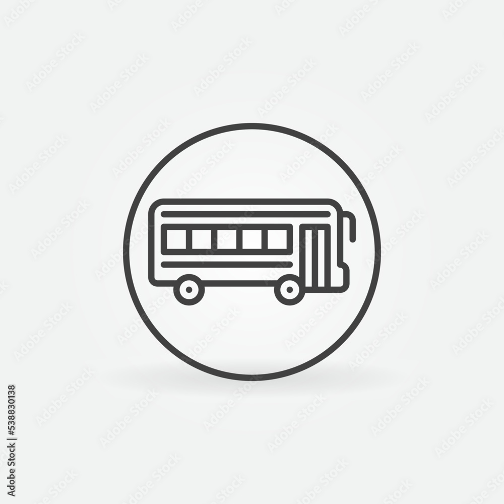 School Bus inside Circle vector concept line icon. Side View School Bus inside Circle vector concept line icon. Side View