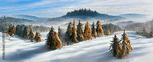 impressive winter scene of carpathian mountains