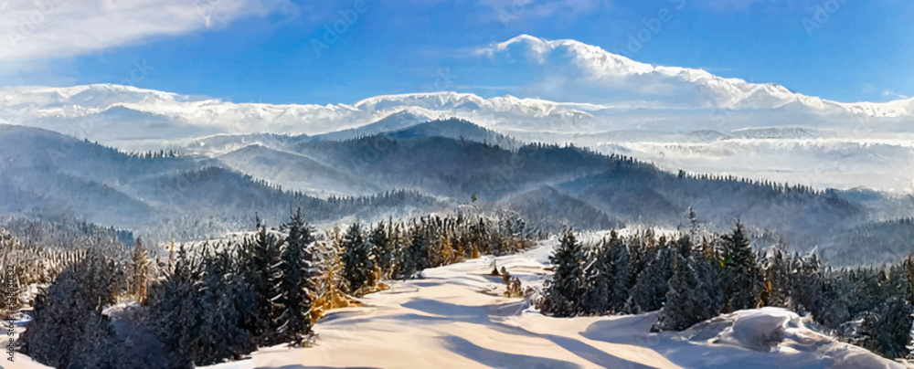 majestic carpathian mountains in winter, wonderful view