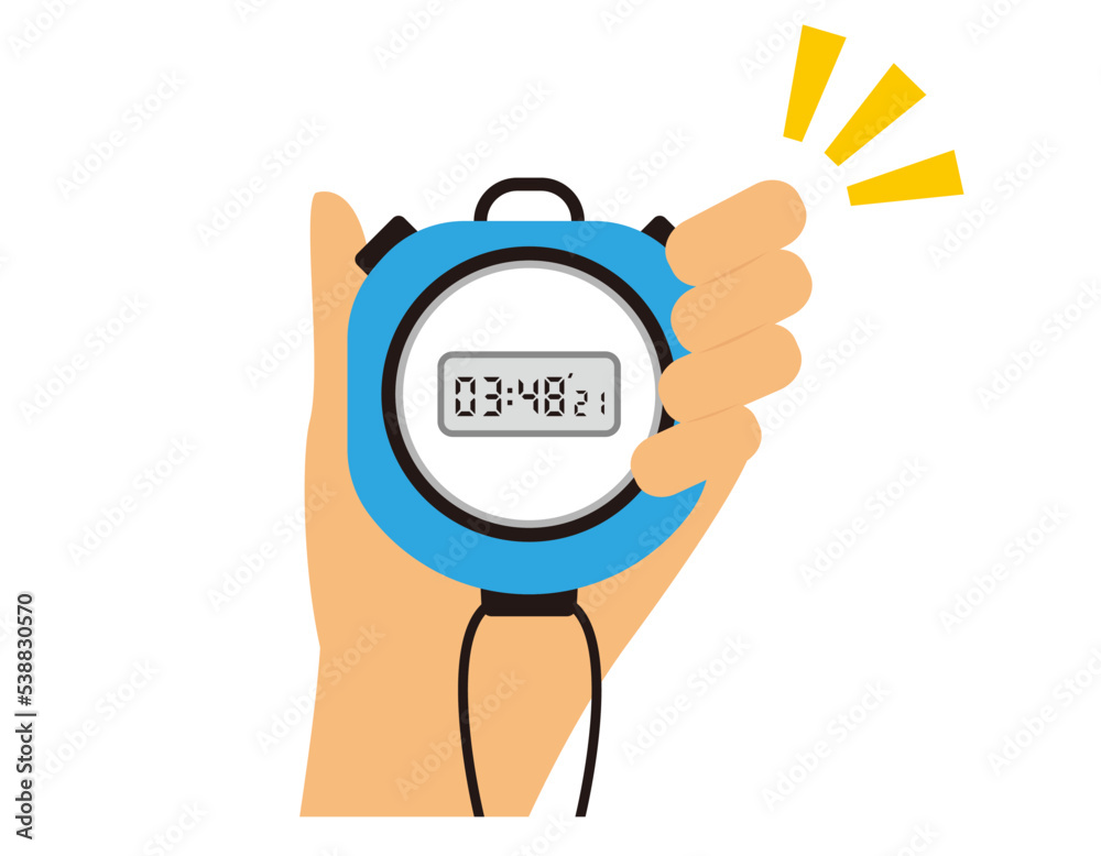 Illustration holding a stopwatch with digital display.