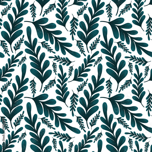 Beautiful leaves. Seamless print design. Surface drawing with botanical motif.