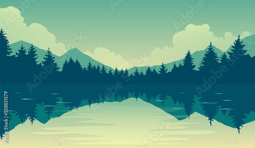 landscape with mountains and lake