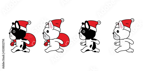 dog vector french bulldog christmas icon santa claus hat running puppy pet cartoon character symbol tattoo stamp illustration clip art isolated design