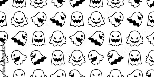 Ghost seamless pattern spooky Halloween vector gift wrapping paper scarf isolated tile background repeat wallpaper cartoon devil evil doodle illustration design