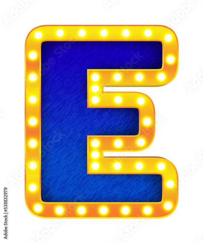 e retro cinema light bulb sign alphabet